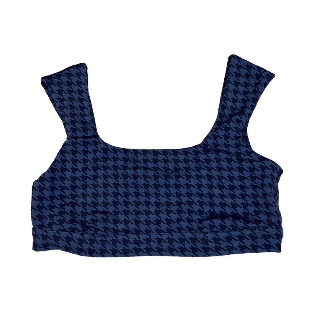 OFFLINE By Aerie Real Me Blue Houndstooth Cap Sleeve Sports Bra Blue Size XL NWT